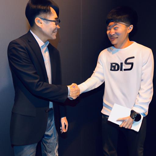 Executives from Tencent and PUBG Corporation shake hands.